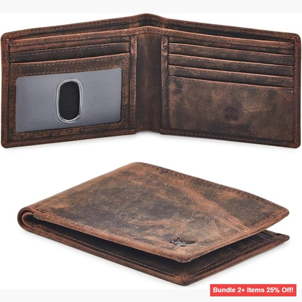 Men's Slim RFID Blocking Leather Bifold Wallet with ID Window